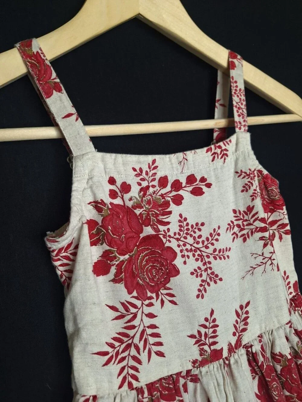 💙 Ulster Kids Girls Floral Tiered Flex Cotton Size 8 Sundress Beige Red Cottage